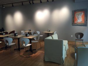 Seating area at bakery cafe in Saratoga