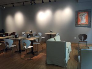 Seating area at bakery cafe in Saratoga 